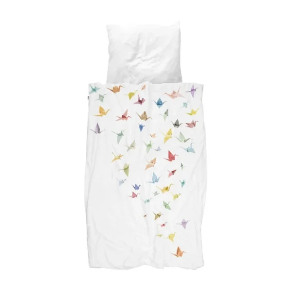 SNURK CRANE BIRDS Bettwäsche-Set – 135×200 / 80×80 Cm – Weiß Mit Motiv 1