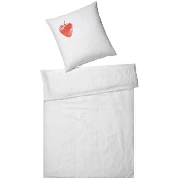 Elegante Erdbeere Bettwäsche-Set Aus Halbleinen – 135×200 / 40×80 Cm – Weiß-rot 1